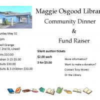 Flier for Library fund raiser May 31 at the Grange