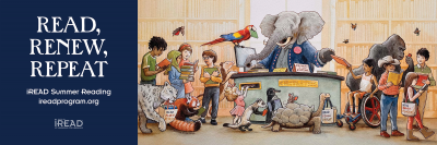 Banner for 2024 Summer Reading Program Read Renew Repeat