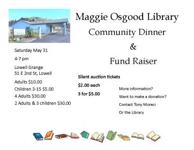 Flier for Library fund raiser May 31 at the Grange